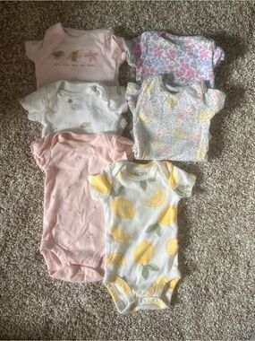 Carter's Girls 6-Pack Short Sleeve Onesies - Pink, floral, lemons, sea Newborn